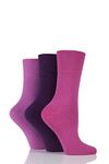 Gentle Grip Ladies 3 Pair Plain Cotton Diabetic Socks 4-8 Ladies Pink/Purple