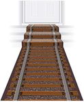 Beistle Novelty Printed Polyester Fabric Railroad Track Aisle Runner for Western Theme Birthday Christmas Party Supplies, 24" x 10', Brown/Gray