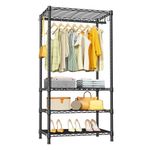 Ulif Portable Closets, 4 Tiers Garment Rack and Metal Clothes Organizer Wardrobe, Suitable for Bedroom, Apartment, Cloakroom, 25.6" W x 15.7" D x 73.2" H, Black