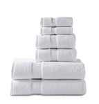 804 GSM 6 Piece Towels Set, 100% Cotton, Premium Hotel & Spa Quality, Highly Absorbent, 2 Bath Towels 27" x 54", 2 Hand Towel 16" x 28" and 2 Wash Cloth 12" x 12". White Color