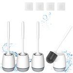 Hibbent 4 Pack Toilet Brush with Ventilated Drying Holder, Silicone Toilet Bowl Brush Bathroom Cleaning Bowl Brush Kit Sturdy Cleaning Toilet Brush, Floor Standing & Wall Mounted without Drilling