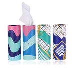 Car Tissue Holder with Facial Tissue Bulk, Car Tissues Box Round Container - Tissue Tubes for Car, Travel Tissues Perfect for Car Cup Holder - 4PK