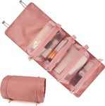 Afrodite Hanging Roll Up Travel Toiletry Bag For Women, Makeup Bag Travel Organizer Cosmetic Bag, 4 Removable Storage Bags, Waterproof, First Aid, Bathroom, Palette/Brush Holder, Peach