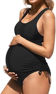CUPSHE Women Maternity Swimsuit One Piece Crisscross Self Tie Back Strappy Side Square Neck Bathing Suit, S Black