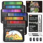 Shuttle Art 174 Colours Professional Colouring Pencils, Soft Core Coloured Pencils Set with 1 Colouring Book,1 Sketch Pad, 4 Sharpener, 2 Pencil Extender, Artists Kids Adults Colouring, Drawing