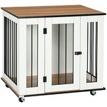 PawHut Dog Crate Furniture, Dog Cage End Table with Wheels, Lockable Door, for Medium Dogs, 80 x 60 x 76.5 cm - White