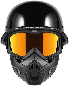 Motorcycle Half Helmets with Face Shield, German Style Motorcycle Helmet for Adult Men Women, DOT Approved Retro Half Shell Helmet for Moped Cruiser Scooter (XX-Large, 1Bright Black)