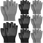 8 Pairs Yoga Gloves Non Slip Grip Fingerless Gloves Women's Gloves Men's Fingerless Gloves Work Gloves Warm Winter Gloves Half Finger Gloves for Women Men (Black, Grey)