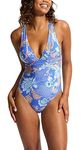 Seafolly Women's Deep V Wide Strap One Piece Swimsuit, Eden Azure, 8