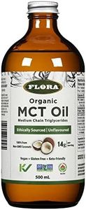 Flora Health MCT Oil Organic Energy Boost, C8 Caprylic & C10 Capric Acids, Keto, Kosher, Non-GMO Verified, 100% from Ethically and Sustainably Sourced Coconuts, 500 mL Liquid, Glass Bottle