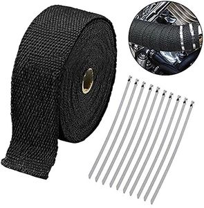 SacJkt 5cm x 5m Exhaust Heat Wrap Tape, Black Exhaust Manifold Downpipe Heat Wrap Kit with 10 pcs Stainless Ties, Fiberglass Exhaust Shield Wrap Roll for Motorcycle Car