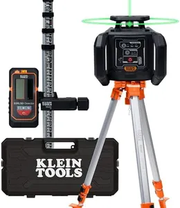 Klein Tools 93RLS Green Self-Leveling Rotary Laser Level Kit, Horizontal/Vertical with Plumb Spot, 1150-Foot Range, Rechargeable, Tripod, Detector, 9-Foot Grade Rod, Carrying Case, ≤ 5mW Class 3R