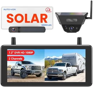 AUTO-VOX 2 Solar Wireless Backup Camera System with Two Cameras (License Plate & Portable): 7.2” 1080P HD Dual Channel Monitor, IP69K Waterproof Back up Camera for Truck,RV,Camper,Horse/Boat Trailer