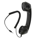 Retro Telephone Handset, Radiation-proof Clear Sound Handheld Mobile Phone Receiver Wired 3.5mm Headphone Jack for Smartphones (Black with Adjustable Strap)