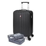 SwissGear Sion Hardside Carry-On Luggage — Lightweight Suitcase with 4 Spinner Wheels, Packing Cubes, and Weatherproof Shell — Black, 19-inch