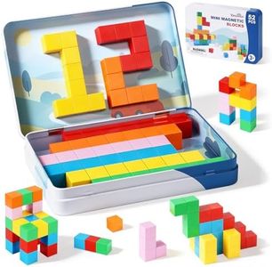 Dreamon Mini Magnetic Blocks 52PCS Travel Magnetic Building Blocks for Kids with Tin Box Magnet Cubes Montessori STEM Toy Toddlers Boys Girls Gifts Aged 3 4 5 6 Years Old