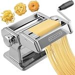 Nuvantee Pasta Maker Machine - Adjustable Crank Roller & Attachments - Manual Hand Press - Silver