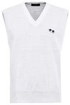 Guv'nors Mens Bowling Tank Top Knitted Sleeveless Jumper White with Bowls Logo On The Front V Neck Medium