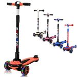 3 Wheels Kids Scooter for 5+ Years Old Boys Girls Teenager Foldable 4 Adjustable Handlebar from 32" - 40" Wide Flashing LED Wheels