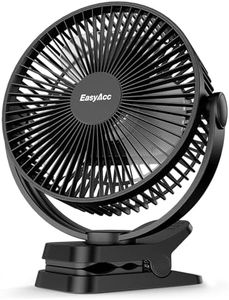 EasyAcc Ventilateur à Clip à Piles 10000mAh, Ventilateur de Table 8 Pouces Silencieux, 5 Vitesses/Rotation à 360°/Recharge Smartphones/Pince Robuste pour Bureau, Voiture de Golf, Voyage, Camping-Noir
