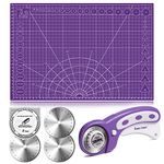 Miuzei Self-Healing Cutting Mat with Rotary Cutter, A3 Crafting Cutting Mat, 3-Layer PVC Construction Double Sided Rotary Mat with 45mm Fabric Cutter for Cutting/Sewing/Crafts/Quilting/Scrapbooking（Purple）