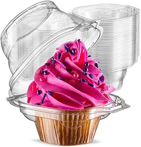 Prestee 50 Individual Single Cupcake Containers/ Boxes/ Holders - Stackable | With Connected Airtight Deep Dome Lid | BPA-Free