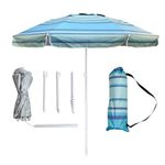 LOTTAFUN 6.5ft Beach Umbrella - Heavy Duty Wind Resistant UV 50+ Portable Sun Shade with Sand Anchor & Carry Bag, Outdoor Folding Umbrella for Beach, Pool, Patio, Garden (Green diagonal strip)