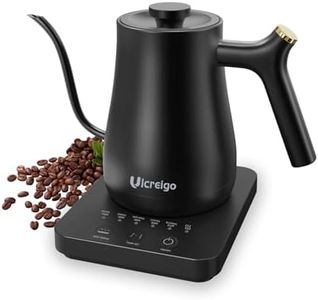Gooseneck Electric Kettle,Ulcreigo Tea Kettle for Boiling Water, Temperature Control with 5 Variable Presets,Hot Water Boiler Heater for Pour Over Coffee, Keep Warm 2 Hours,304 Stainless Steel(Black)