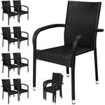 CASARIA® Set of 8 Garden Chairs | Poly Rattan | Weather Resistant | Stackable | Lightweight | Armrests | Outdoor Furniture | Balcony Patio Stacking Armchairs Black