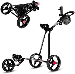 ULTIMATE 3 Wheel Golf Push Cart, Folding Golf Walking Push Cart w/Elastic Straps, Umbrella & Cup Holder, Scoreboard Storage, Mesh Bag, Lightweight Golf Cart with Adjustable Handle & Foot Brake