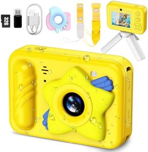 Kids Camera Waterproof - Underwater Camera for Kids, HD Digital Camera for Toddler with 1080P Video Recording, Ideal Christmas Birthday Gifts for Boys Girls Age 3-12 with 32GB Card (Lemon Yellow)