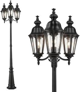 HWH 98 Inch Outdoor Lamp Post Light, Seeded Glass, Waterproof, 5HW90PL-3 BK