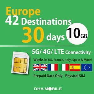 Europe Data Only SIM Card 5G/4G 10GB – 30 Days Prepaid | 42 Destinations EU Coverage (UK, France, Italy, Spain & More) | No Calls/Text | 3-in-1 | Plug‑&‑Play