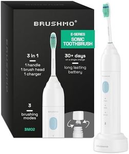 Brushmo e-Series Electric Sonic Toothbrush - Rechargeable Screw-On Electronic Tooth Brush for Adults with 3 Modes & Timer - IPX7 Waterproof, Long-Lasting Battery & Wireless Charging Base - White
