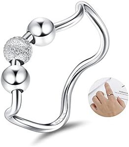 MUSECLOUD Anti Anxiety Ring For Women Sterling Silver Fidget Ring For Anxiety Spinner Ring White Gold Plated Stackable Wave Band Finger Bead Ring (10)