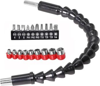 KEWAYO Flexible Screwdriver Drill Bit Extension, 11.8 Inch 1/4" Shank Magnetic Screws Bolts Shaft Tip Extender with 10pcs Screwdriver Bits and 9pcs Drive Sockets Set for Tight Spots Spaces