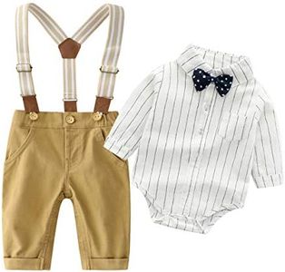 Baby Boys Gentleman Outfits Wedding Suits, Infant Long Sleeve Shirt+Bib Pants+Bow Tie Overalls Clothes Set