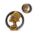 COOEAR Double Flared Eyelet Ear Tunnels, Skull Man and Lady Matched Gauges for Ears, Screw Back Plugs Stretchers., 9/16"(14mm), Metal, sandstone