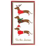 Graphique Weiner Dogs Money Holder | Pack of 15 Cards with Envelopes | Cash or Gift Card Holder | Christmas Greetings | Gold Foil and Red Flocking Accents | Boxed Set | 3.75" x 7.25"