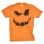 Mens Drippy Dan Pumpkin T Shirt Funny Halloween Jack O Lantern Creepy Smile Tee for Guys Mens Funny T Shirts Halloween T Shirt for Men Novelty Tees for Men Orange - L