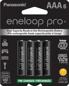 Eneloop Panasonic BK-4HCCA6BA pro AAA High-Capacity Ni-MH Pre-Charged Rechargeable Batteries, 6-Battery Pack