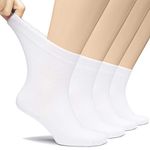 Hugh Ugoli Men's Loose Diabetic Ankle Socks Bamboo, Wide, Thin, Seamless Toe and Non-Binding Top, 4 Pairs, White, Shoe Size: 8-11