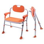 Lefeke Folding Shower Chair with Padded Armrests and Back, Height Adjustable Shower Seat, Bath Chair for Inside Shower, Slip Resistant Shower Seat for Handicap Elderly, Shower Transfer Bath Seat