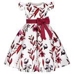 Cichic Girls Dresses Summer Elegant Satin Floral Print Frocks Kids Wedding Prom Flower Girl Party Dress Red 2-3 Years