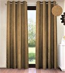 Home Sizzler 2 Piece 100% Blackout Textured Eyelet Polyester Door Curtains - 7 Feet, Beige, Stainless Steel (Grommets)