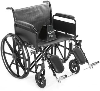 24" Heavy Duty Bariatric Wheelchair for Adults - Black - Removable Full Arms and Elevated Leg Rests - 500LB Capacity - Vinyl Seat - Adjustable Standard and Hemi Height - K7