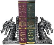 Book Ends for Shelves to Hold Books Heavy Duty,Decorative Bookend for Bookshelf Décor, Animal Dragon Book Stopper Dragon Statues for Home, Office Desk, Living Room Decoration,Vintage Silver,1pair