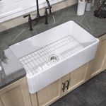 ZUAGCO Farmhouse Sink 30X20 Fireclay White Farm Sink Undermount Kitchen Sink Single Bowl Extra Wide Apron Sink Big Capacity Modern White Sink with Protective Bottom Grid and Stainer