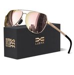 LUENX Women Aviator Sunglasses Polarized Shades Flexible Spring Hinge - Mirrored Pink Lens Rose Gold Metal Frame Large 60mm