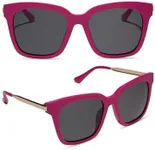 DIFF Bella Square Sunglasses for Women UV400 Protection, Designer Oversized trendy glasses w/travel case, Bright Pink + Grey